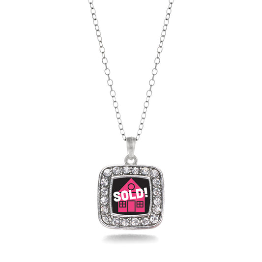 Silver Real Estate Agent Square Charm Classic Necklace
