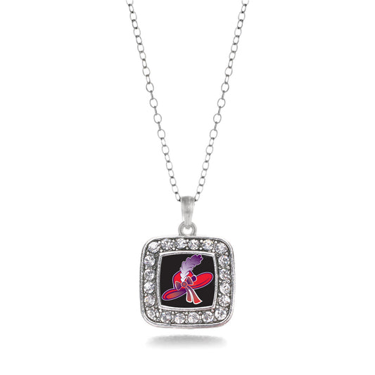 Silver Red Hat Square Charm Classic Necklace