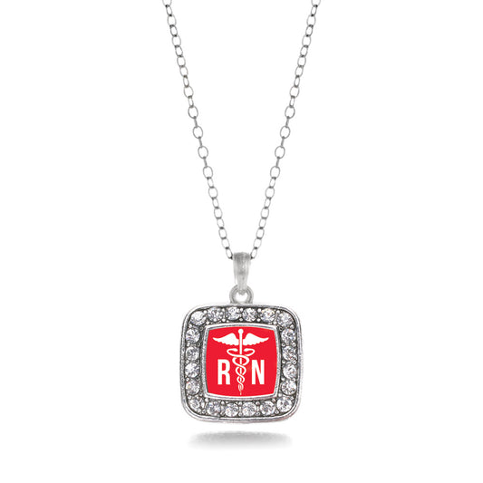 Silver Registered Nurse Square Charm Classic Necklace