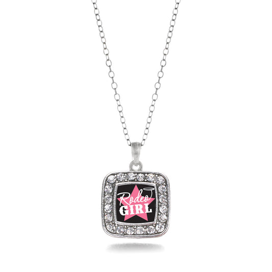 Silver Rodeo Girl Square Charm Classic Necklace