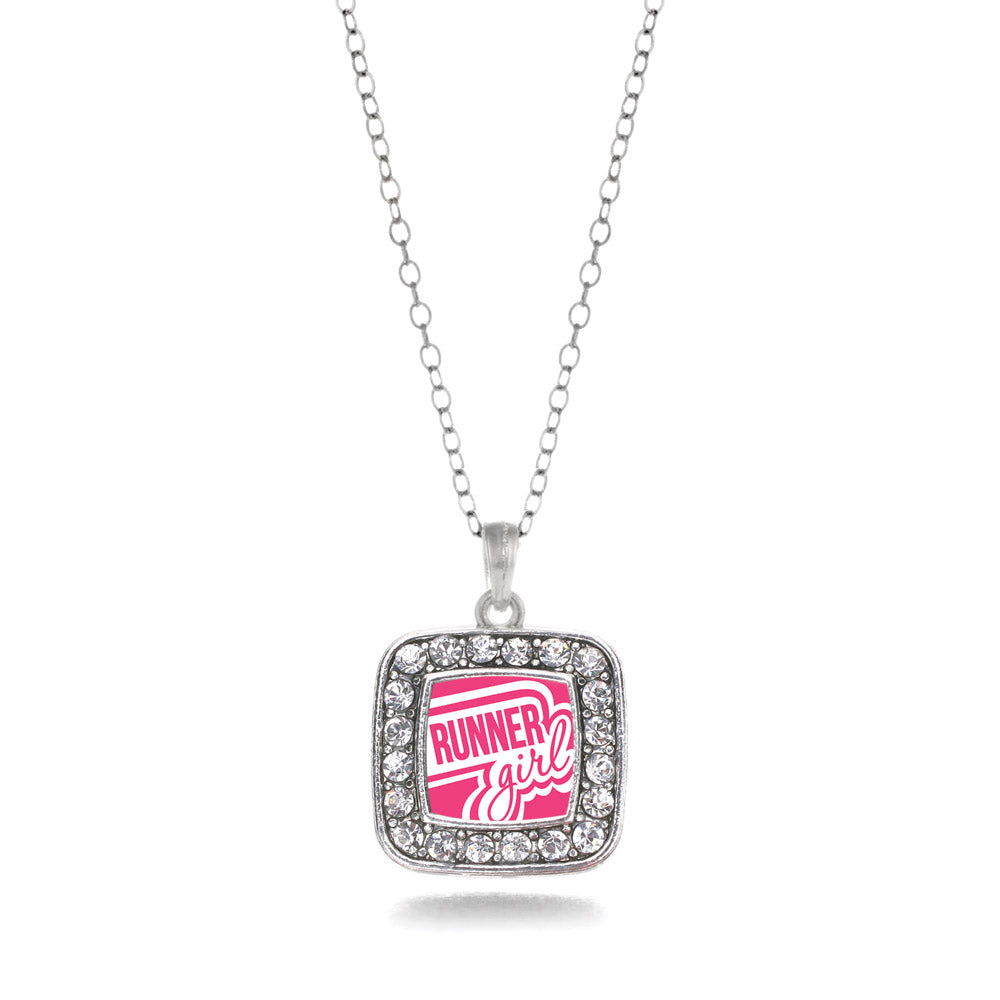 Silver Runner Girl Square Charm Classic Necklace