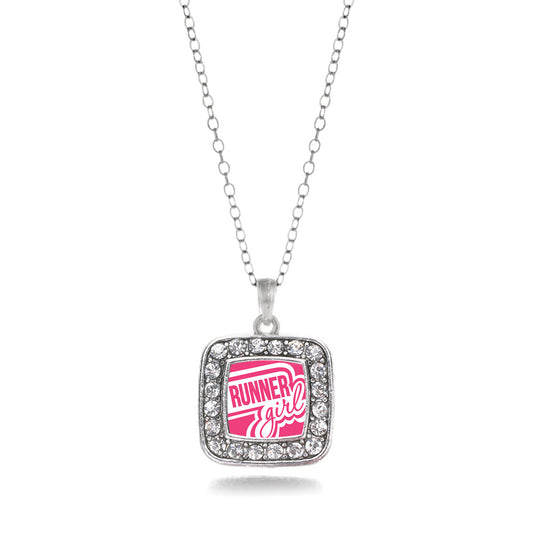 Silver Runner Girl Square Charm Classic Necklace