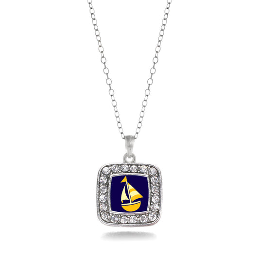 Silver Sailboat Square Charm Classic Necklace