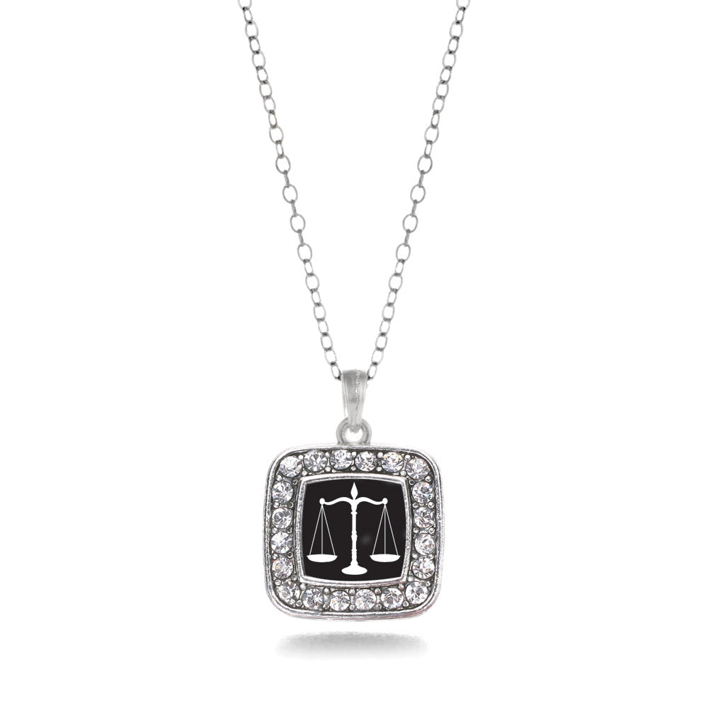 Silver Scale Of Justice Square Charm Classic Necklace
