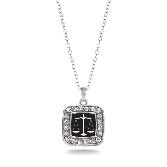 Silver Scale Of Justice Square Charm Classic Necklace