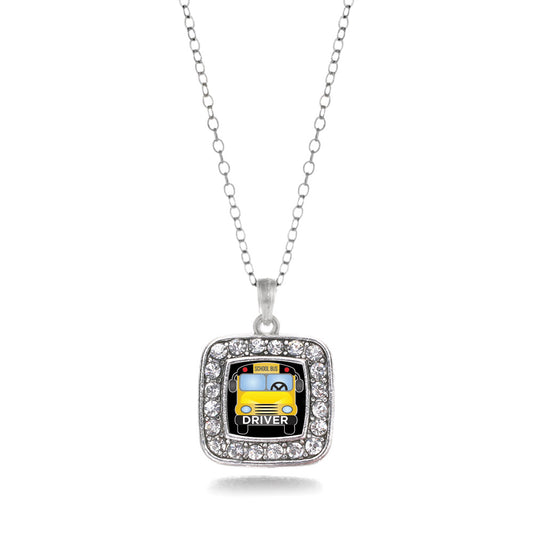 Silver School Bus Square Charm Classic Necklace