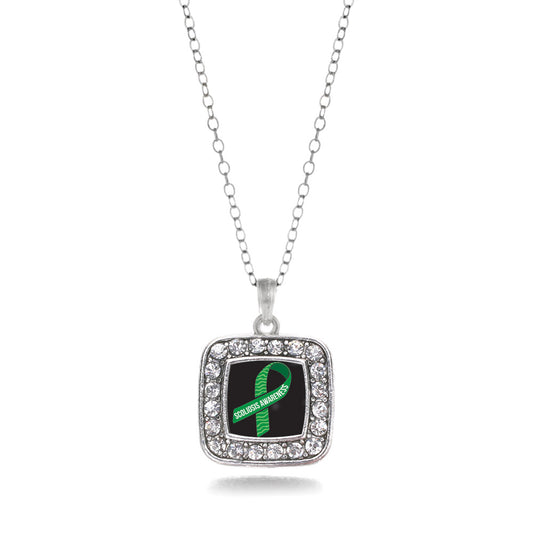 Silver Scoliosis Awareness Square Charm Classic Necklace
