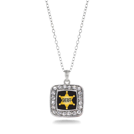 Silver Sheriff Square Charm Classic Necklace