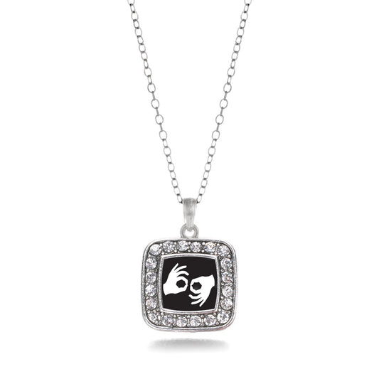 Silver Sign Language Interpreter Square Charm Classic Necklace