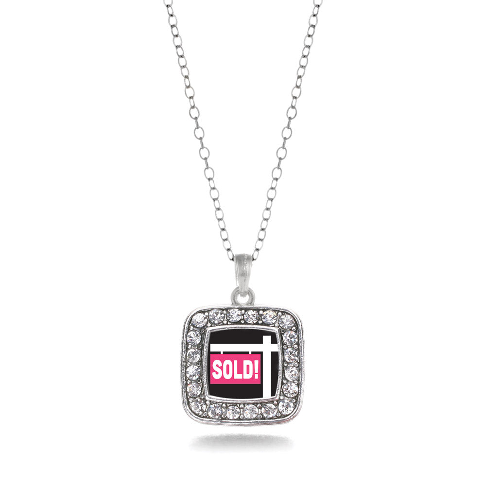 Silver Sold Square Charm Classic Necklace