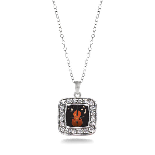 Silver Stand Up Bass Square Charm Classic Necklace