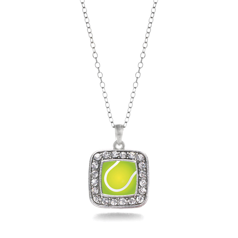 Silver Tennis Square Charm Classic Necklace