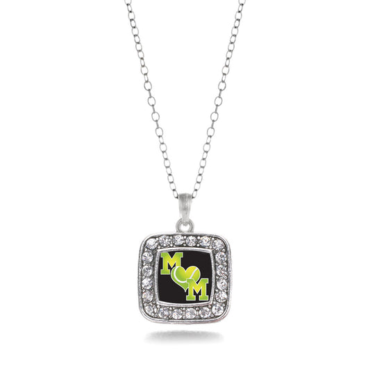 Silver Tennis Mom Square Charm Classic Necklace