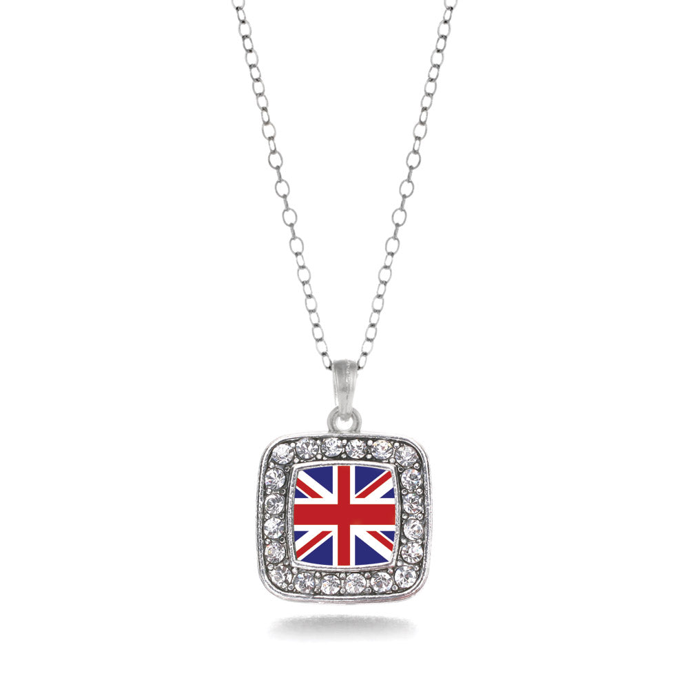 Silver UK Flag Square Charm Classic Necklace