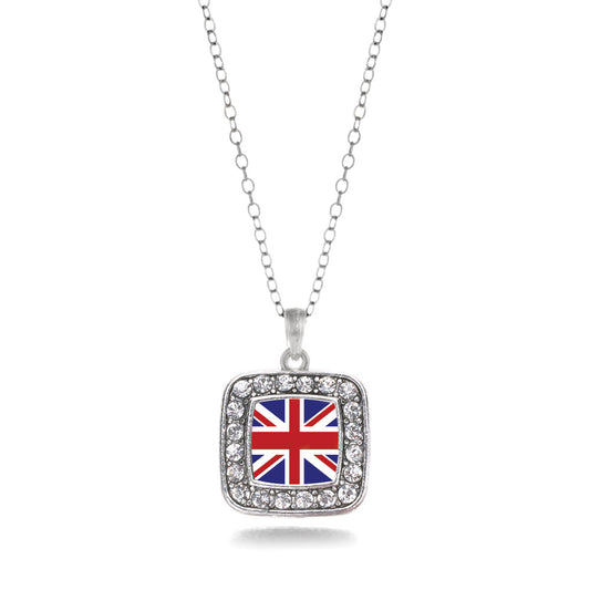 Silver UK Flag Square Charm Classic Necklace