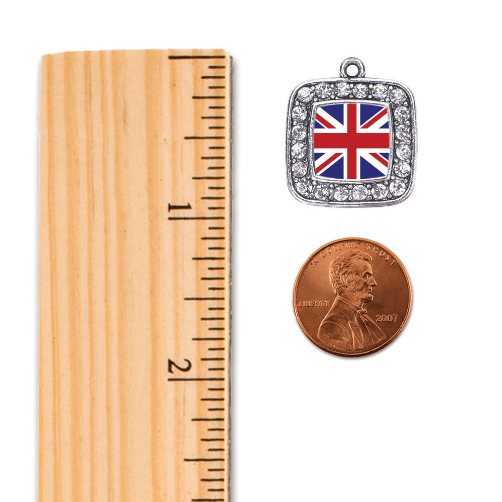 Silver UK Flag Square Charm Classic Necklace
