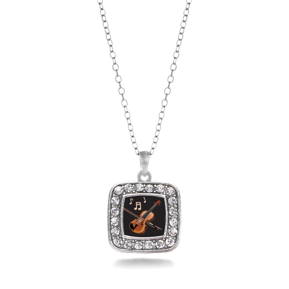 Silver Violin Square Charm Classic Necklace