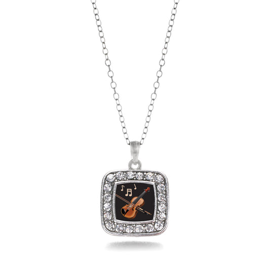 Silver Violin Square Charm Classic Necklace