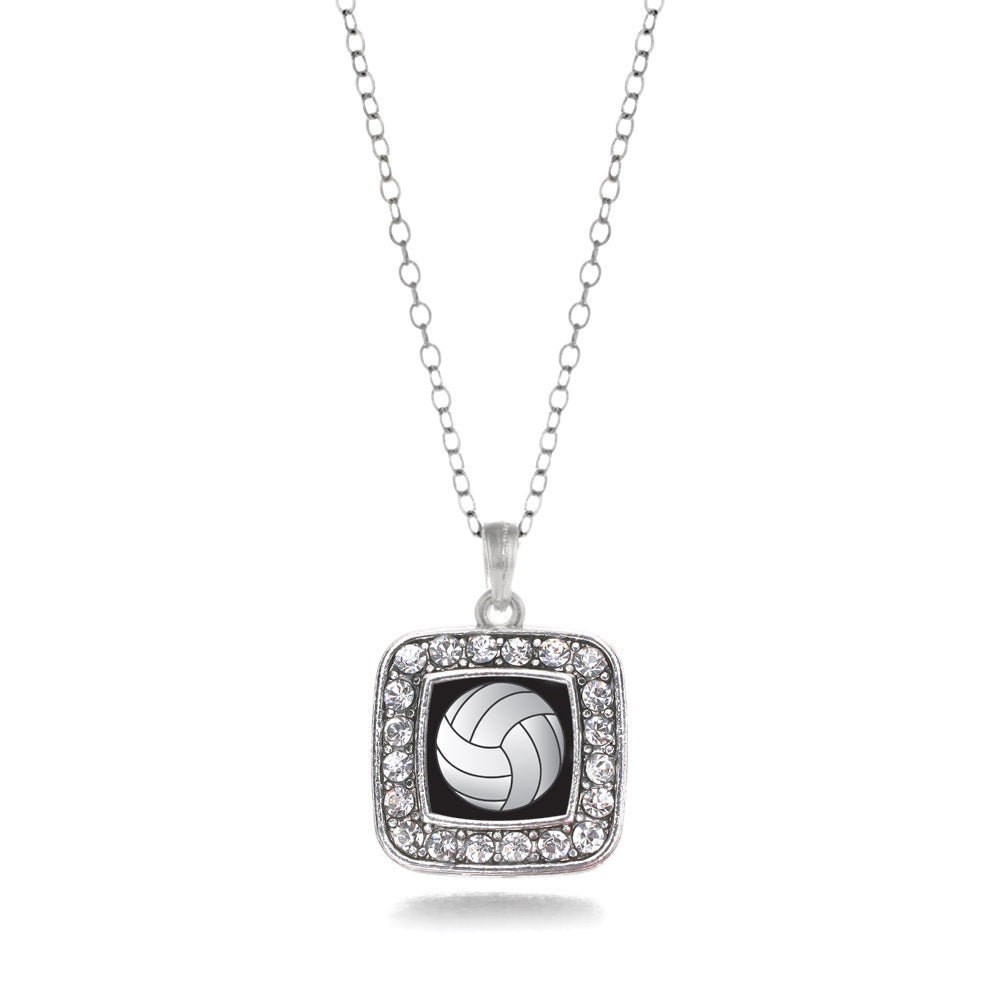 Silver Volleyball Square Charm Classic Necklace