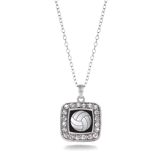 Silver Volleyball Square Charm Classic Necklace