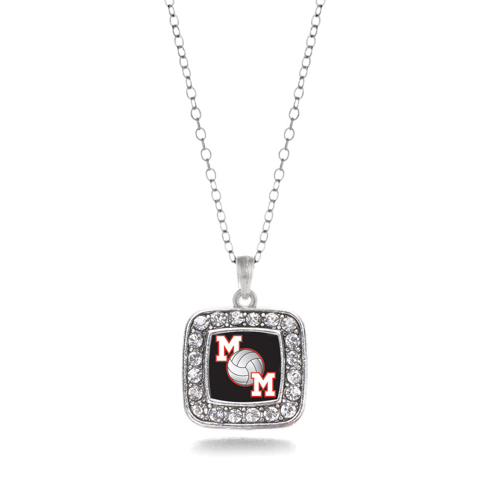 Silver Volleyball Mom Square Charm Classic Necklace