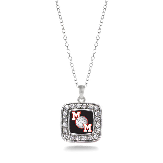 Silver Volleyball Mom Square Charm Classic Necklace