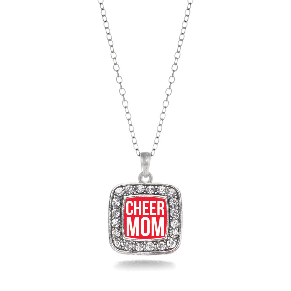 Silver Cheer Mom Square Charm Classic Necklace