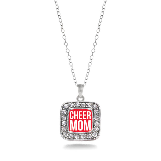 Silver Cheer Mom Square Charm Classic Necklace