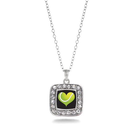 Silver Heart Of A Tennis Player Square Charm Classic Necklace