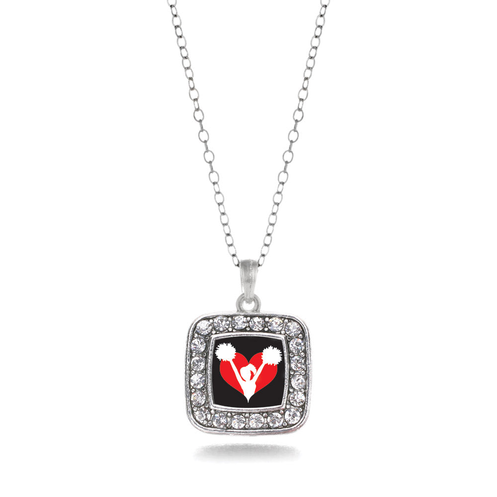 Silver I Heart Cheering Square Charm Classic Necklace