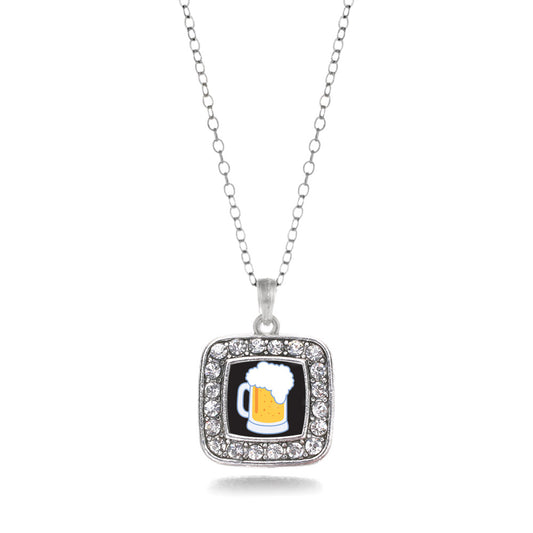 Silver Beer Lovers Square Charm Classic Necklace