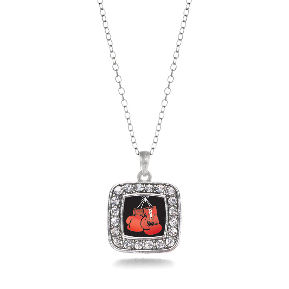 Silver I Love Boxing Square Charm Classic Necklace