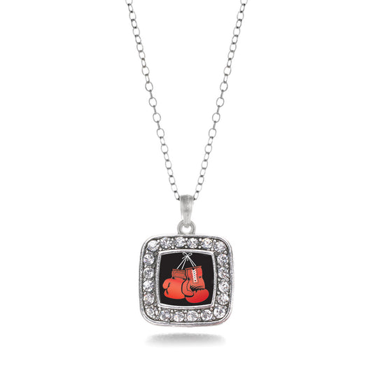 Silver I Love Boxing Square Charm Classic Necklace