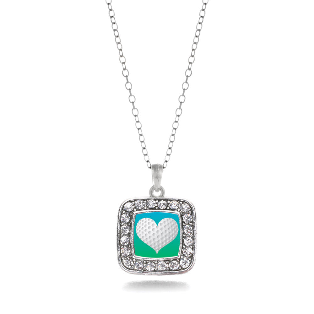 Silver Heart Of A Golfer Square Charm Classic Necklace
