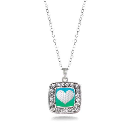 Silver Heart Of A Golfer Square Charm Classic Necklace