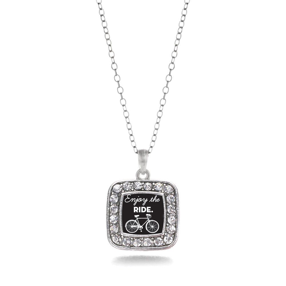 Silver Bicyclist Square Charm Classic Necklace