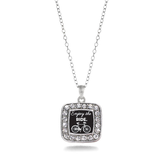 Silver Bicyclist Square Charm Classic Necklace