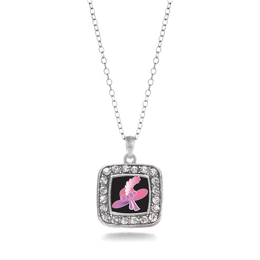 Silver Pink Hat Square Charm Classic Necklace