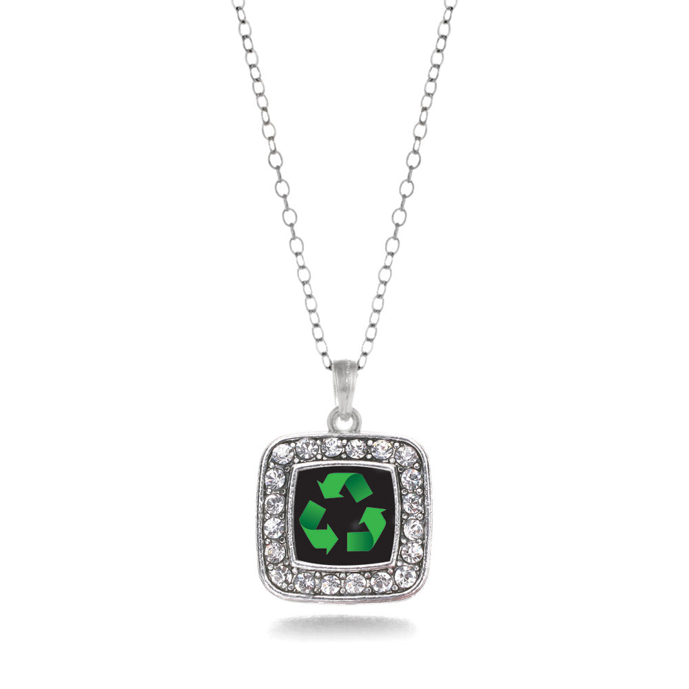 Silver Recycle Square Charm Classic Necklace