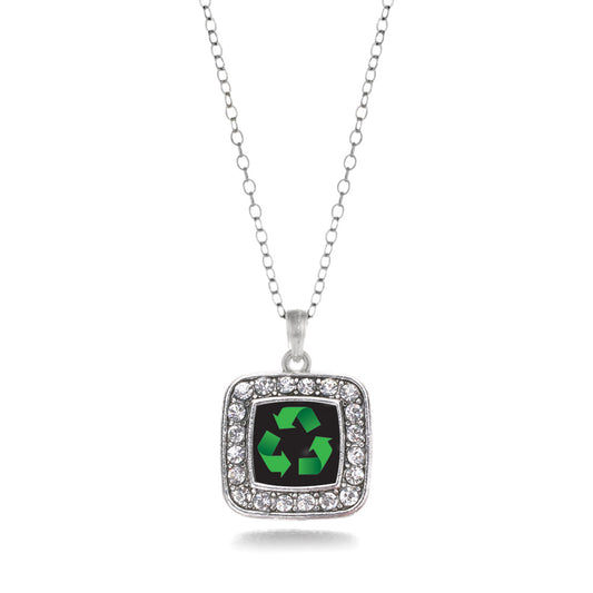 Silver Recycle Square Charm Classic Necklace
