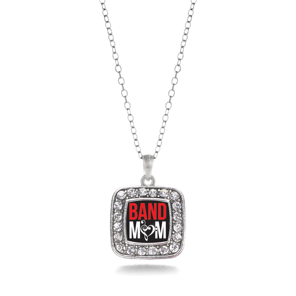 Silver Band Mom Square Charm Classic Necklace