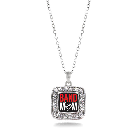 Silver Band Mom Square Charm Classic Necklace