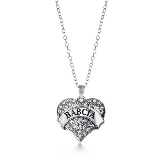 Silver Babcia Pave Heart Charm Classic Necklace