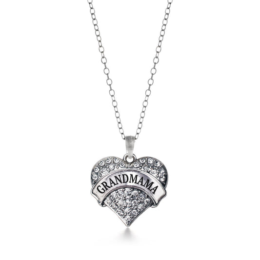 Silver Grandmama Pave Heart Charm Classic Necklace