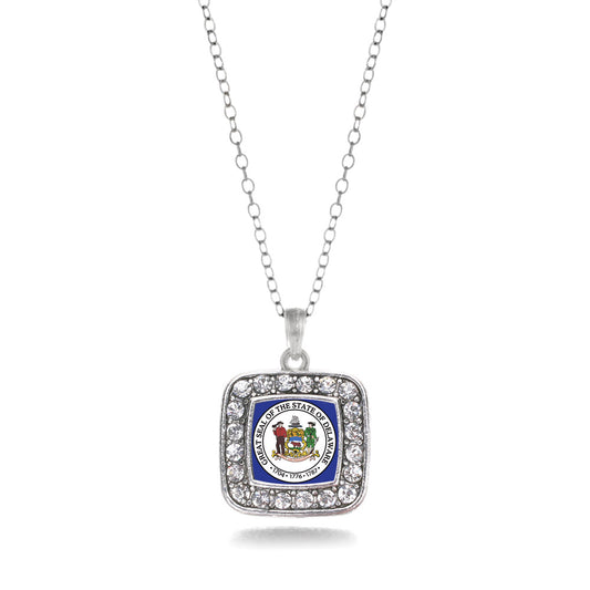 Silver Delaware Flag Square Charm Classic Necklace