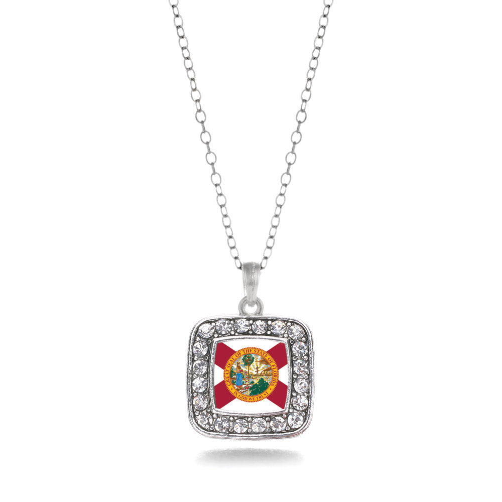 Silver Florida Flag Square Charm Classic Necklace