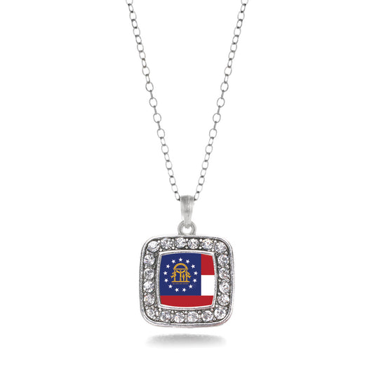Silver Georgia Flag Square Charm Classic Necklace