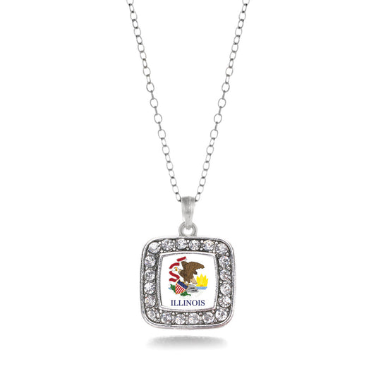 Silver Illinois Flag Square Charm Classic Necklace