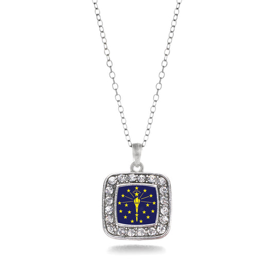 Silver Indiana Flag Square Charm Classic Necklace