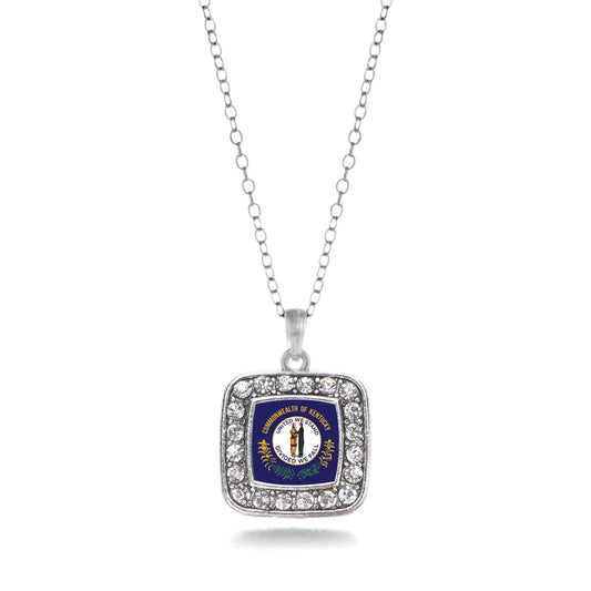Silver Kentucky Flag Square Charm Classic Necklace